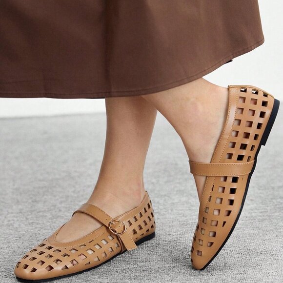 Brown Elegant Vintage Women's Mary Jane Flat Shoes - Picture 9 of 10